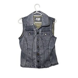 Erin London Womens Gray Distressed Faux Leather Moto Vest Small Grunge Punk